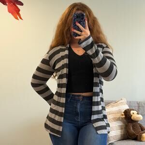 Pretty Good Gray Striped Open Front Cardigan
